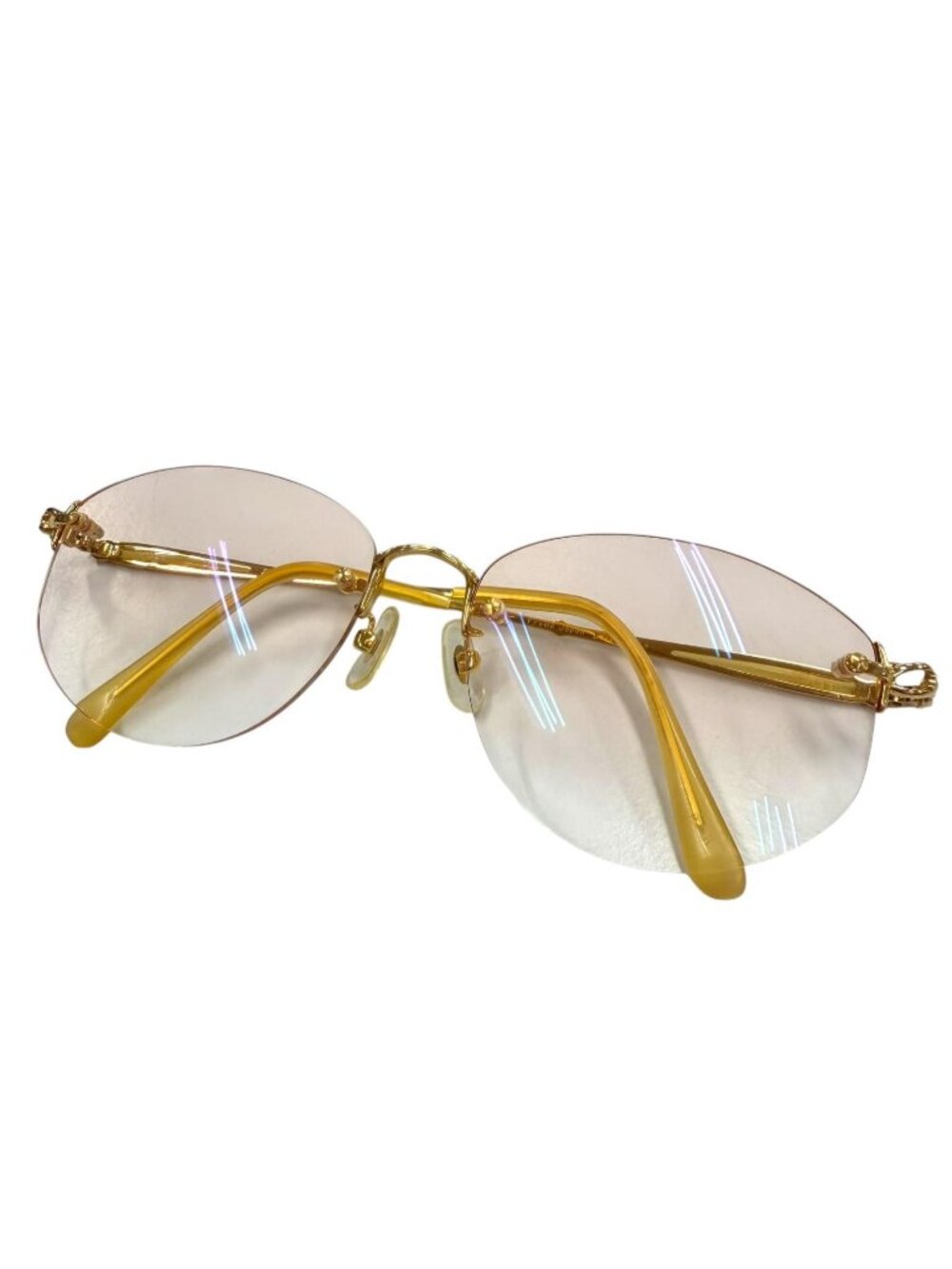 Fendi 18K Chain Sunglasses Gold Clear Beige 53 Prescription Eyewear